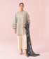 Women's Unstitched Printed Slub Cambric Off White and Navy Blue 2 Piece Suit
